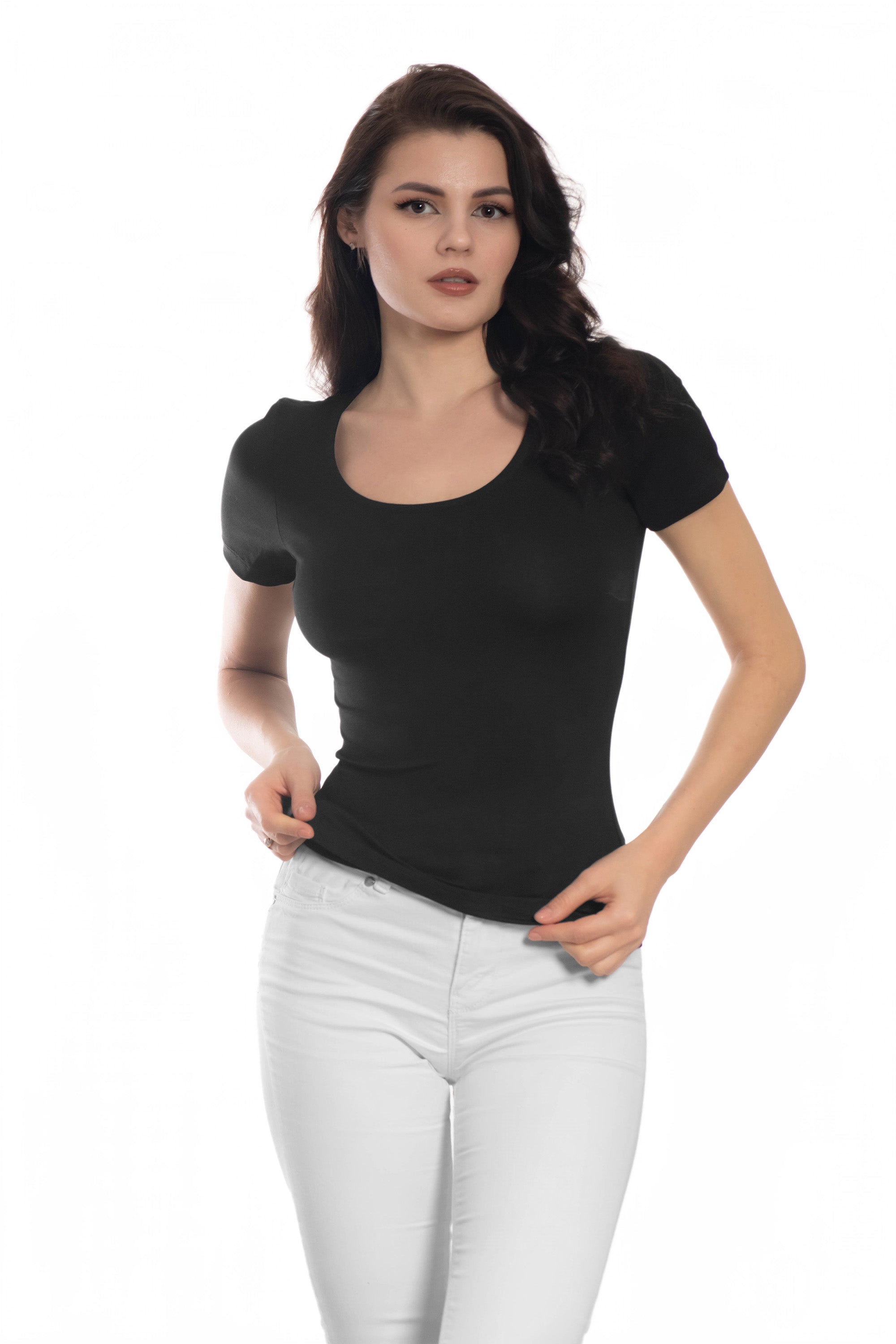 Camiseta de manga corta con cuello redondo para mujer