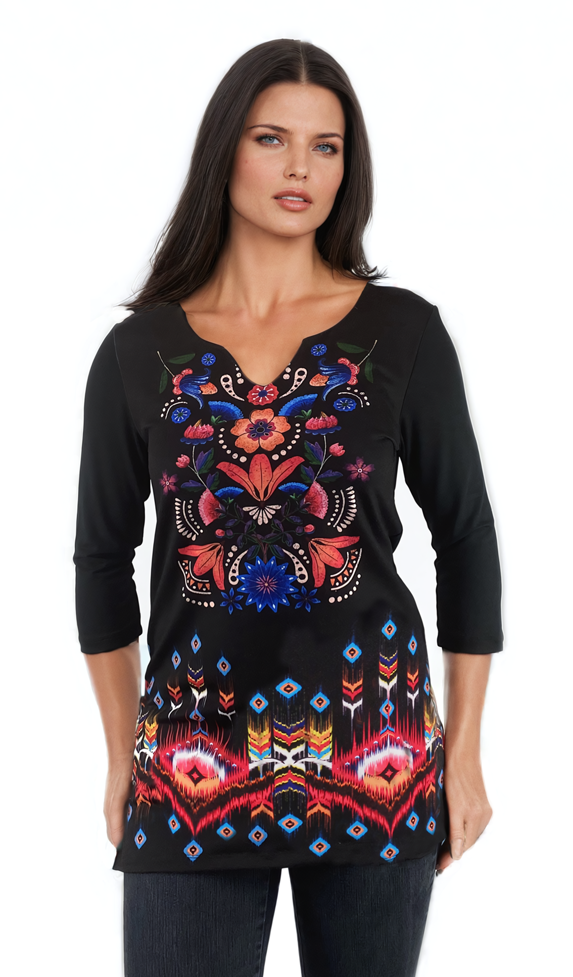 Túnica de mujer - Camiseta de manga 3/4 con escote pronunciado