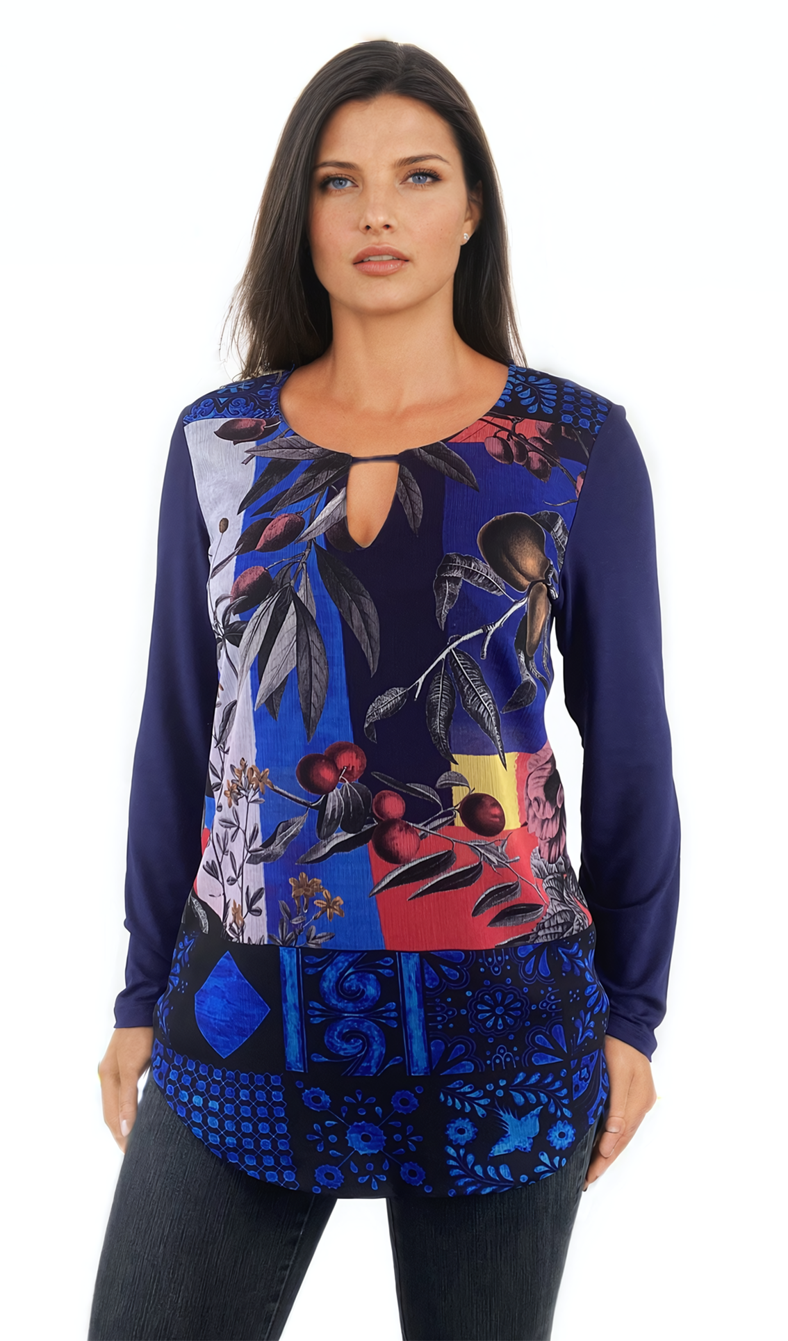 Túnica de mujer - camiseta de manga larga con cuello redondo