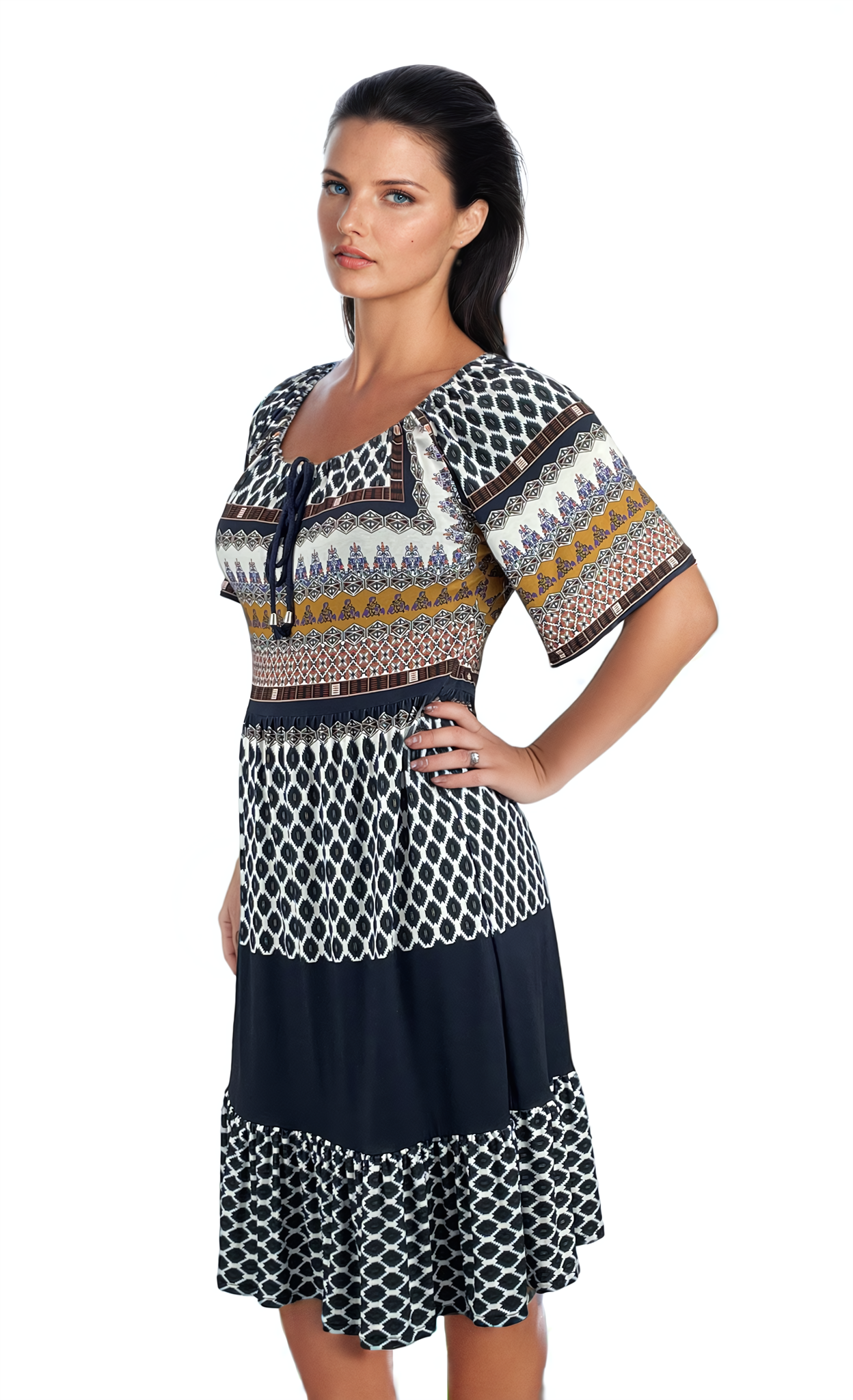 Ruffled High Neck Contrast Side Tie Top